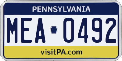 PA license plate MEA0492