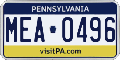 PA license plate MEA0496