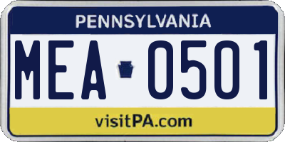 PA license plate MEA0501