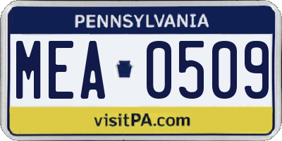 PA license plate MEA0509