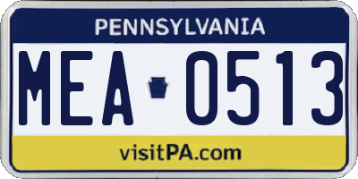 PA license plate MEA0513