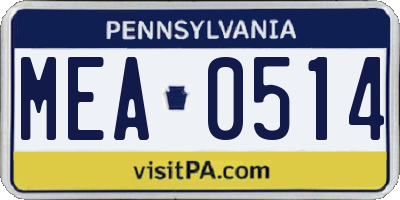 PA license plate MEA0514