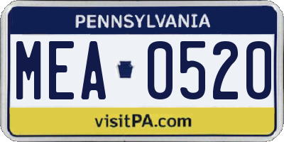PA license plate MEA0520