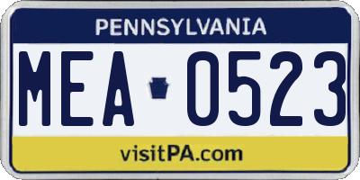PA license plate MEA0523