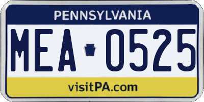 PA license plate MEA0525