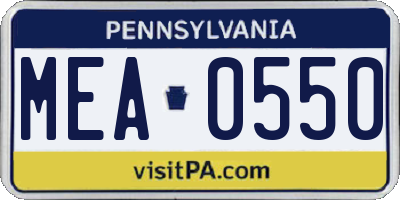 PA license plate MEA0550