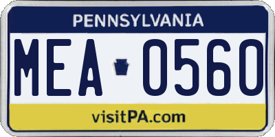 PA license plate MEA0560