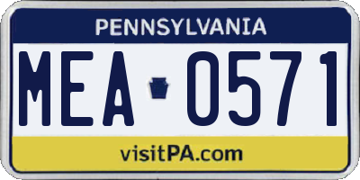 PA license plate MEA0571