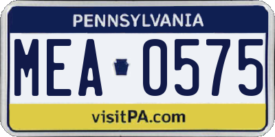 PA license plate MEA0575