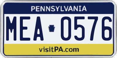 PA license plate MEA0576