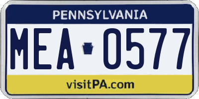 PA license plate MEA0577