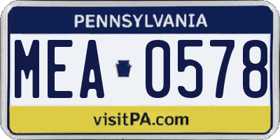 PA license plate MEA0578