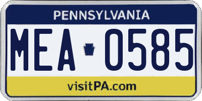 PA license plate MEA0585