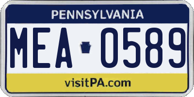 PA license plate MEA0589