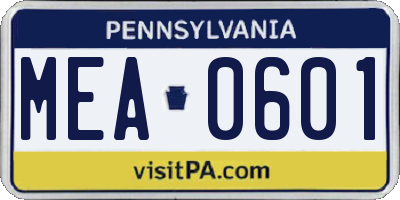 PA license plate MEA0601