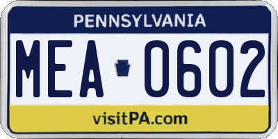 PA license plate MEA0602