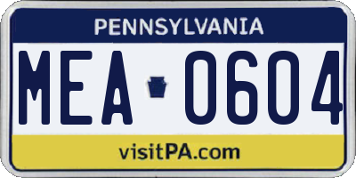 PA license plate MEA0604