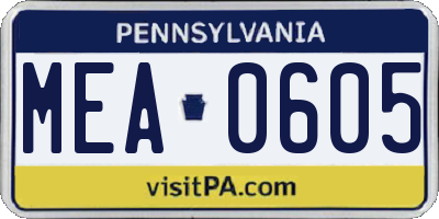 PA license plate MEA0605