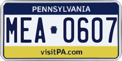 PA license plate MEA0607