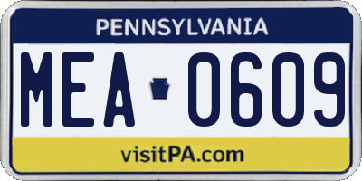 PA license plate MEA0609