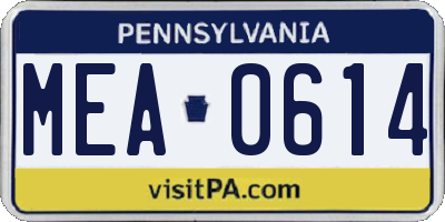 PA license plate MEA0614