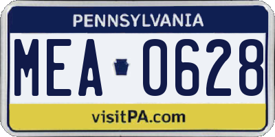 PA license plate MEA0628