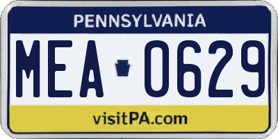 PA license plate MEA0629