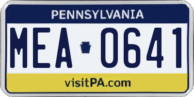 PA license plate MEA0641