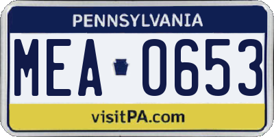 PA license plate MEA0653