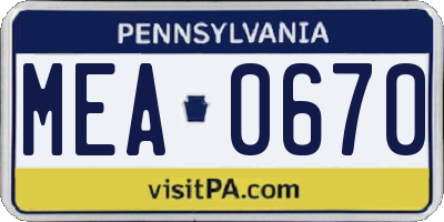PA license plate MEA0670