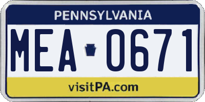 PA license plate MEA0671