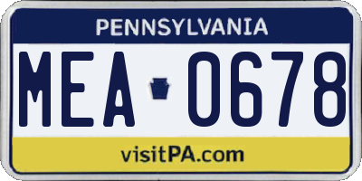 PA license plate MEA0678