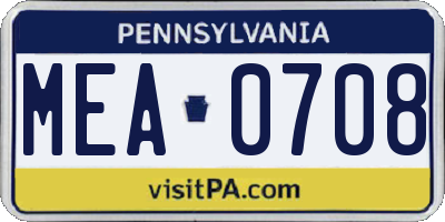 PA license plate MEA0708