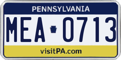 PA license plate MEA0713