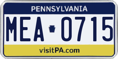 PA license plate MEA0715