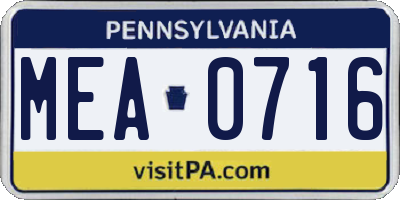 PA license plate MEA0716