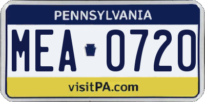 PA license plate MEA0720