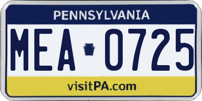 PA license plate MEA0725