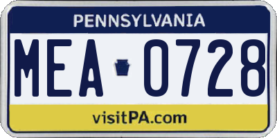 PA license plate MEA0728