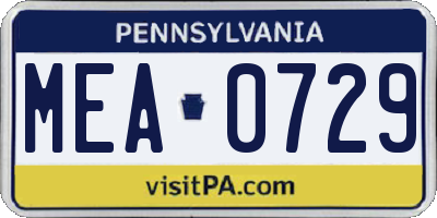 PA license plate MEA0729