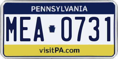 PA license plate MEA0731