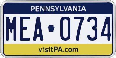 PA license plate MEA0734