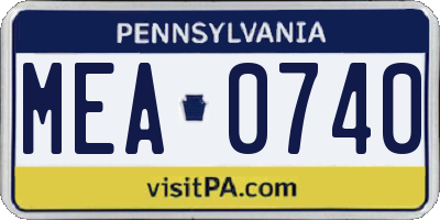 PA license plate MEA0740