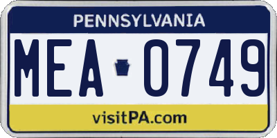 PA license plate MEA0749