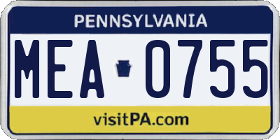 PA license plate MEA0755