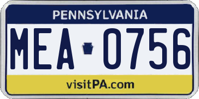 PA license plate MEA0756