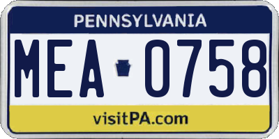 PA license plate MEA0758