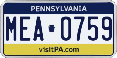 PA license plate MEA0759