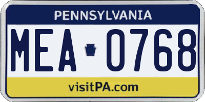 PA license plate MEA0768