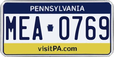 PA license plate MEA0769